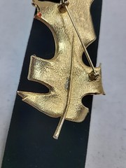 Large Goldtone Enamel Leaf Brooch Pin 3.5 Inches Long