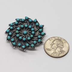 Rare HUBERT JOHNSON Zuni Turquoise Pinwheel Petit Point PENDANT BROOCH 1960s
