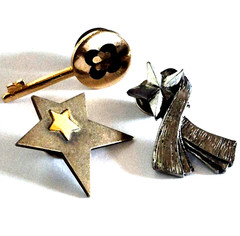VINTAGE Set of 3 Tac Pins – Key, Star, Comet Gold / Silver Tone