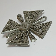 Vintage Silver Tone Maltese Cross Pin Brooch Motifs Ornate Openwork Filigree
