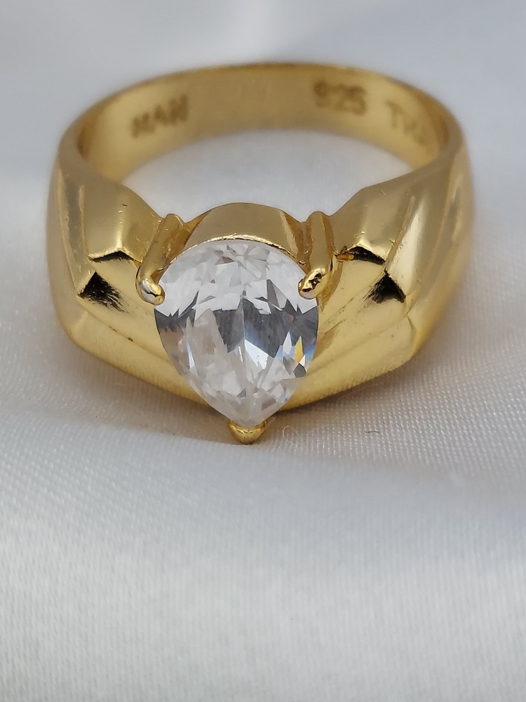 Vintage 18k Gold Over Sterling HAN 2ct Pear Chervon 5.6Gr Sz 6.75 Ring Band