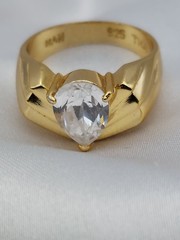 Vintage 18k Gold Over Sterling HAN 2ct Pear Chervon 5.6Gr Sz 6.75 Ring Band