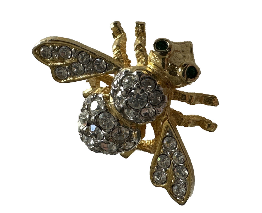 Small Vintage Joan Rivers Pave Clear Crystal Rhinestone Queen Bee Pin Brooch W2