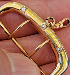 Original EARTH MINED DIAMOND Vintage Deco Pendant SOLID 14K GOLD Buckle 5.18 gr