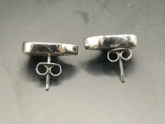 Vintage Southwestern Bear Stud Earrings Crushed Turquoise Chip Inlay Silver Tone