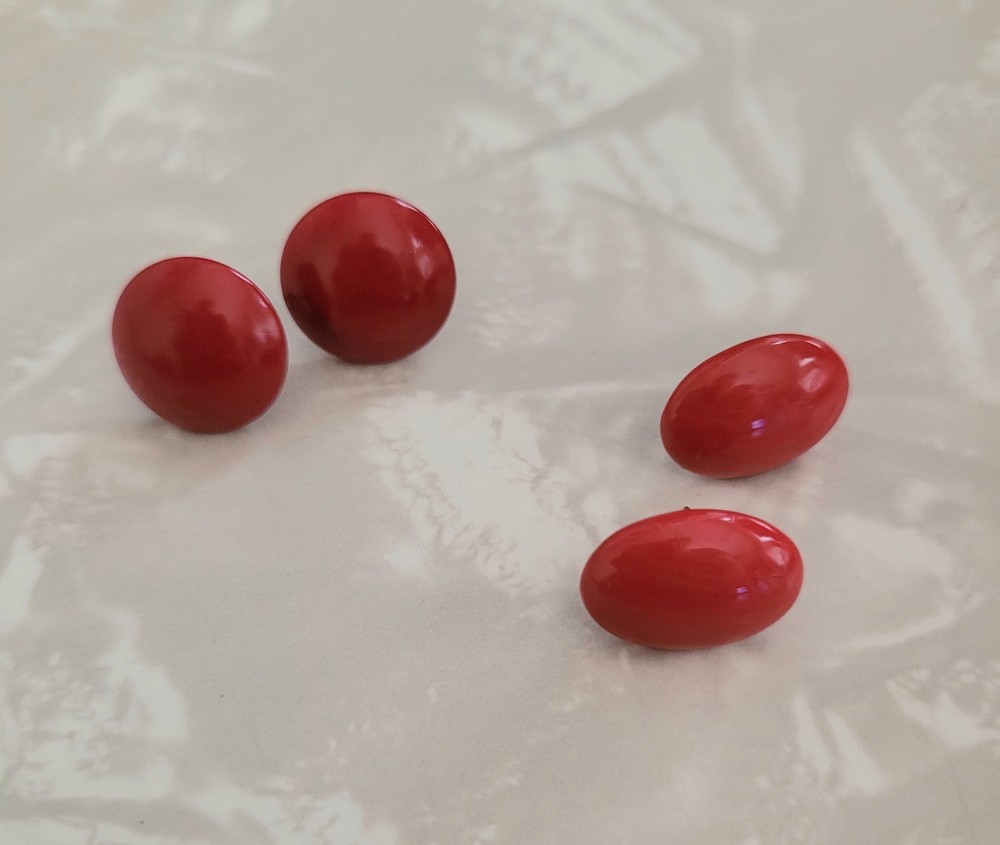 Vintage 70s/80s Red Enamel Button Pierced Earrings Pair
