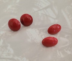Vintage 70s/80s Red Enamel Button Pierced Earrings Pair