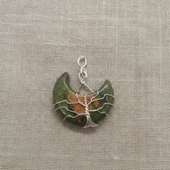 Premium Unakite Pendant Necklace, Handmade Wire Wrapped Green Pink Stone Charm