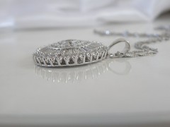 Vintage Style Sterling Silver 925 Baguette Starburst CZ Large Pendant Necklace