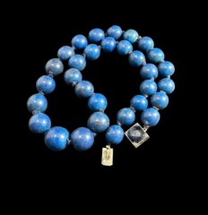 Necklace Lapis Lazuli Hand Knotted Beaded Sterling Silver Clasp Vintage 15.5 in