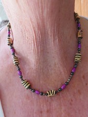 Vintage Cool Zebra Bead w/Purple Tribal Casual Necklace