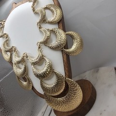 Vintage RJ Graziano Gold Tone Crescent Bib Necklace Runway Statement Hammered 20