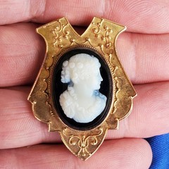 Victorian Memory Locket Brooch Antique 14K GOLD Deco HardStone Onyx Cameo Broach