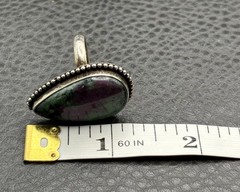Vintage Silver Ruby Zoisite Ring Teardrop Beaded Bezel Statement Boho Size 8.25