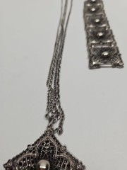 Vintage CELIBRITY NY silver Filligree Double Chain & Bracelet Set 28& 8.5 in
