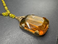 1930’s Art Deco Czech Glass Amber & Yellow Brass Filigree