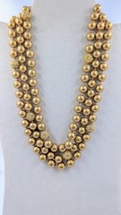 Vtg Signed CA MONOGRAM Three Strand GOLD TONE FAUX PEARL (9.5mm) Necklace 18”