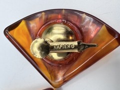 Napier Lucite Fan Shaped Tension Whit Gold Tone Screw Back Earrings Vintage