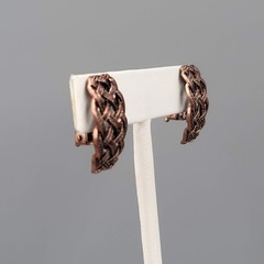 Open Work Knot Rectangle Clip on Earrings Copper tone Drop 1 in