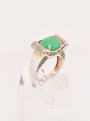 JC Sterling silver vintage green chalcedony ring sz 7