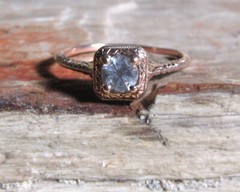 Art Deco Filigree 14k Rose Gold White Sapphire Engagement Ring Size 7.0