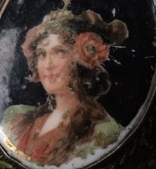 Antique Victorian Sterling Silver Painted Cameo Portrait Porcelain Brooch/Pin
