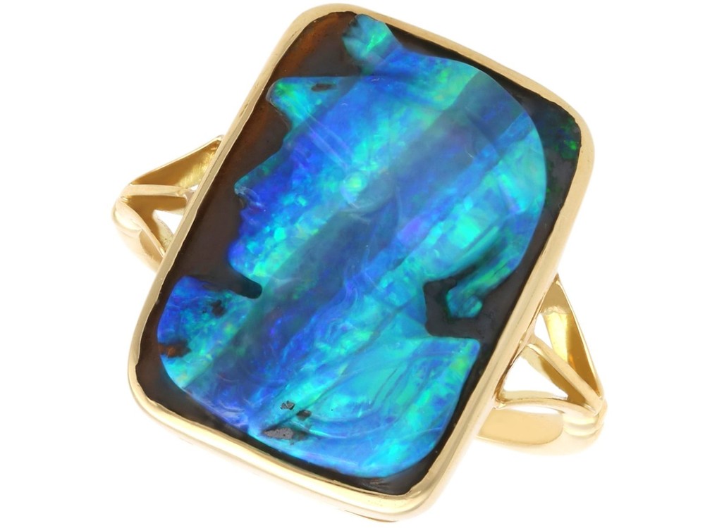 Antique 2.30Ct Black Opal and 18k Yellow Gold Cameo Ring Circa 1900