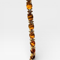 Vintage Tiger’s Eye Style Bracelet, Gold Tone Rhinestone Cabochon Link 7.25”