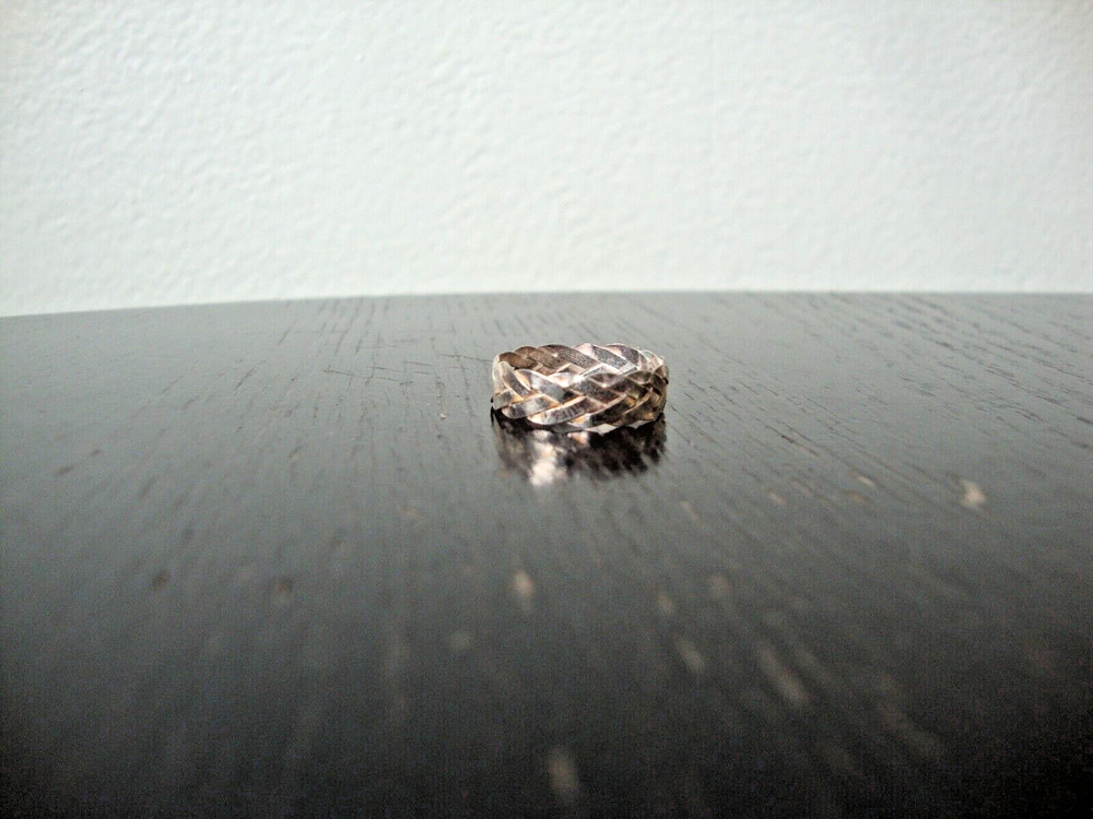 VINTAGE 1970-80s WEAVED SILVER BAND STERLING SILVER 925 SZ 7.5