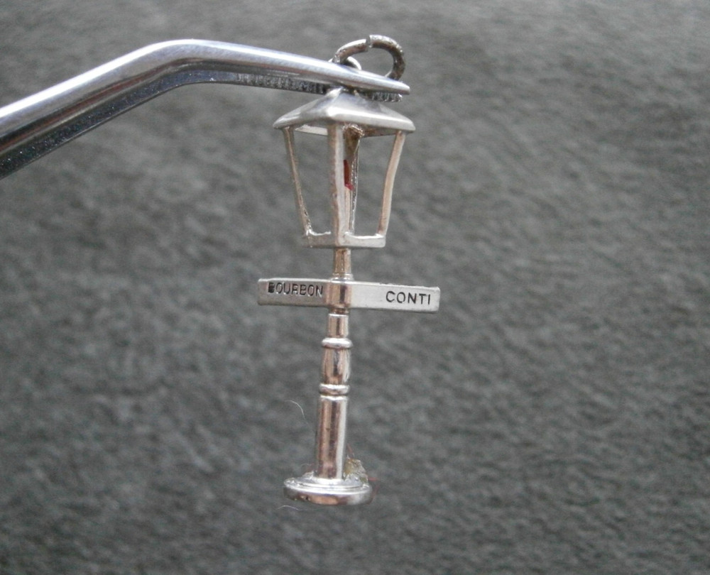 Large Bourbon Conti Lamp Post Vintage Sterling Silver Enamel Bracelet Charm 2.0g