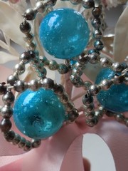 Vintage Atomic MCM Blue Mercury Glass Ball Silver Beads Corsage Pin Rare Find