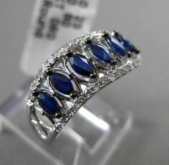 ESTATE WIDE 1.03CT DIAMOND & AAA SAPPHIRE 14KT WHITE GOLD 3D WAVE RING BEAUTIFUL