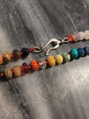 Vintage Rainbow Natural Stone Hand Knotted Necklace Sterling