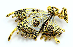 Gold Tone & Multicolor Enamel Fairy With Butterfly Wings Brooch Contemporary