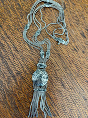 Vintage STERLING SILVER NIELLO TURKISH FOXTAIL PENDANT NECKLACE 925 40.8 GRAMS