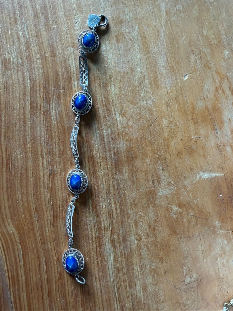 Vintage 14k white Gold-Filled Sentiment bracelet with simulated star sapphires