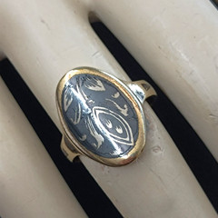 Vintage Silver Niello Ring Oval Floral Gold Frame Russian 875 Soviet Men Women