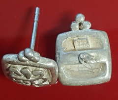 VTG 925 SD Square Stud Earring 0.5in Sterling Silver 2g Artisan Scroll Tile Bead