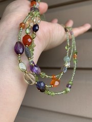 NEW vtg three strand peridot beaded gemstone statement necklace & bracelet Set