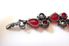 Vintage Signed Schiaparelli Bracelet Large Red & Pink Cabochon AB Crystals
