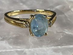 14k Natural Sky Blue Topaz Feather Mineral Inclusions 1960’s 14K Gold Ring 2.51g