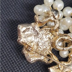 Vintage Gold Tone Faux Pearl Rhinestone Grapevine Cluster Brooch
