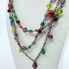 Bohemian Multicolor Glass Bead Layered Necklace Statement Festival Jewelry