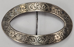 Antique Victorian Sterling Silver Oval Etched Belt Buckle Sash Brooch 9.75g 2.5″