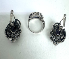 Vintage 1974 Soviet Silver 875 Set Alexandrite Color Change Filigree Kharkiv 4ХЮ