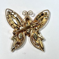 Vtg Juliana Style Butterfly Brooch Red Pink AB Rhinestone Gold Tone Pin RETRO