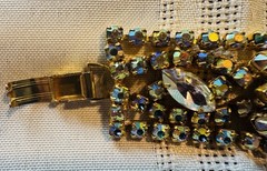 Vintage Unmarked Aurora Borealis AB Rhinestone Necklace Bracelet Gold-Tone