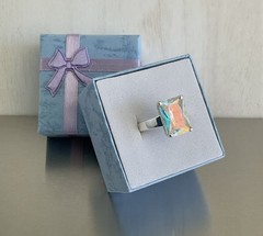 Vintage Mercury Mist Topaz Radiant Cut Solitaire Ring 925 Sterling Silver Size 8