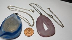 2 STONE GEMSTONE PENDANTS & STERLING SILVER 19″ NECKLACES AMETHYST & MORE