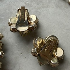 Vtg Signed Weiss Necklace Brooch Earrings Demi Set Molded Glass Leaf Yellow AB